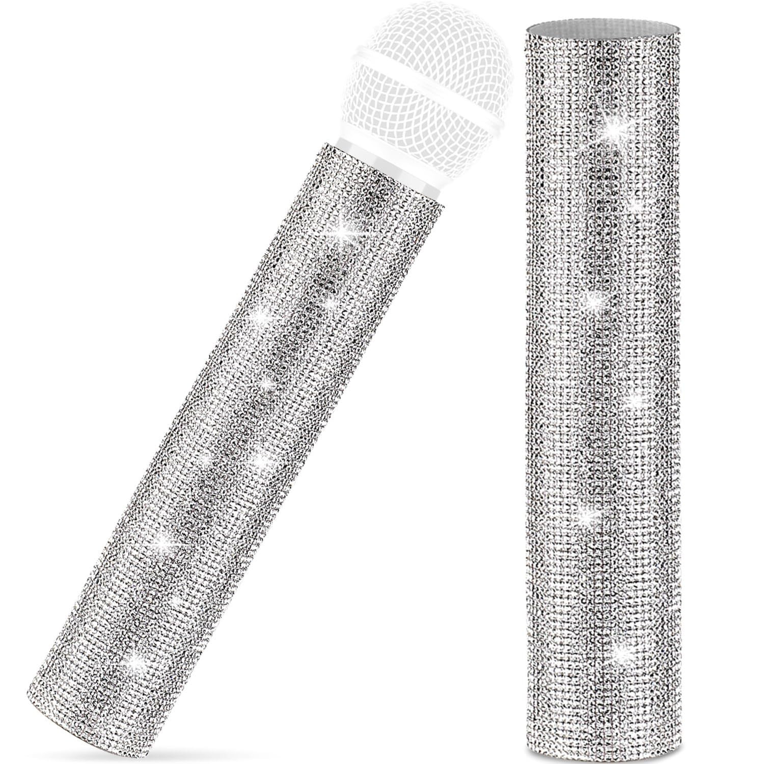 MIC NOT INCLUDED, Facmogu Silver Mic Handle Cover, Rhinestones Mic Handle Sleeve for Party & TV S... | Amazon (US)