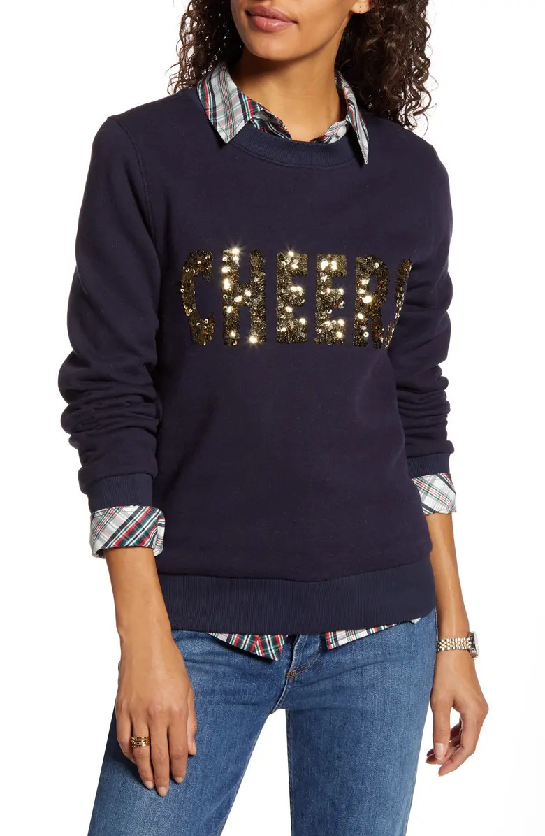 Sequin Cheers Graphic Cotton Blend Sweatshirt | Nordstrom