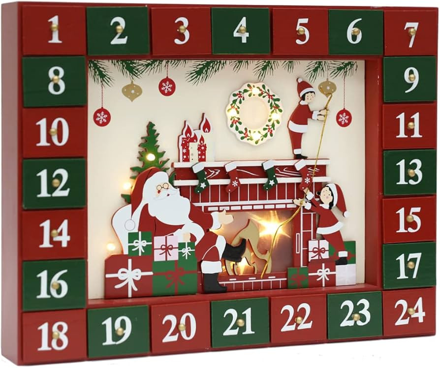 Christmas Wooden Advent Calendar with 24 Drawers to Fill Small Gifts Christmas Scene with LED Lig... | Amazon (US)