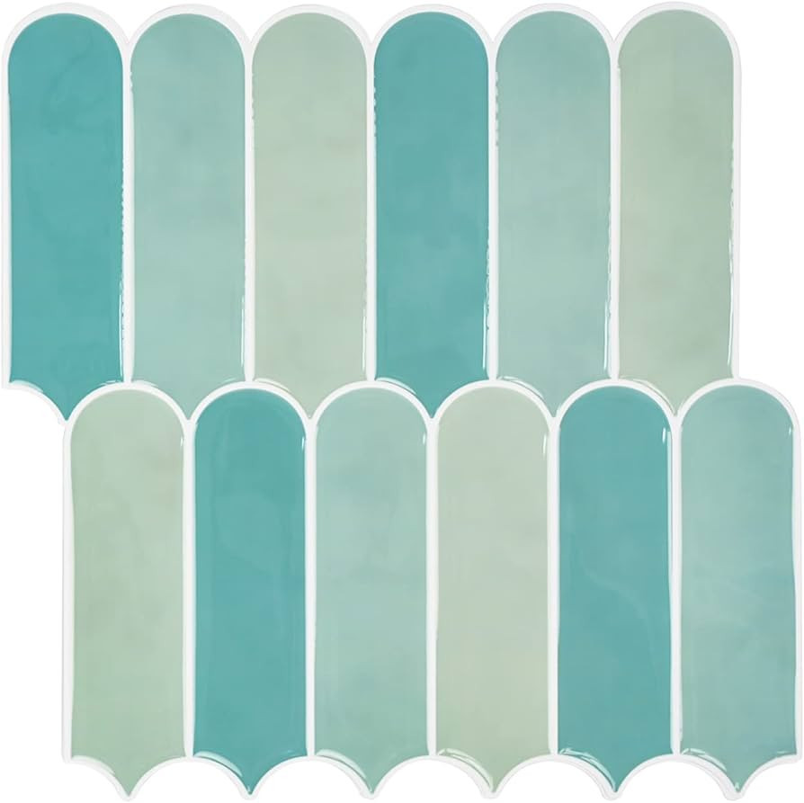 Green Peel and Stick Backsplash, Self Adhesive Feather Stick on Backsplash Peacock Mosaic Wall Ti... | Amazon (US)