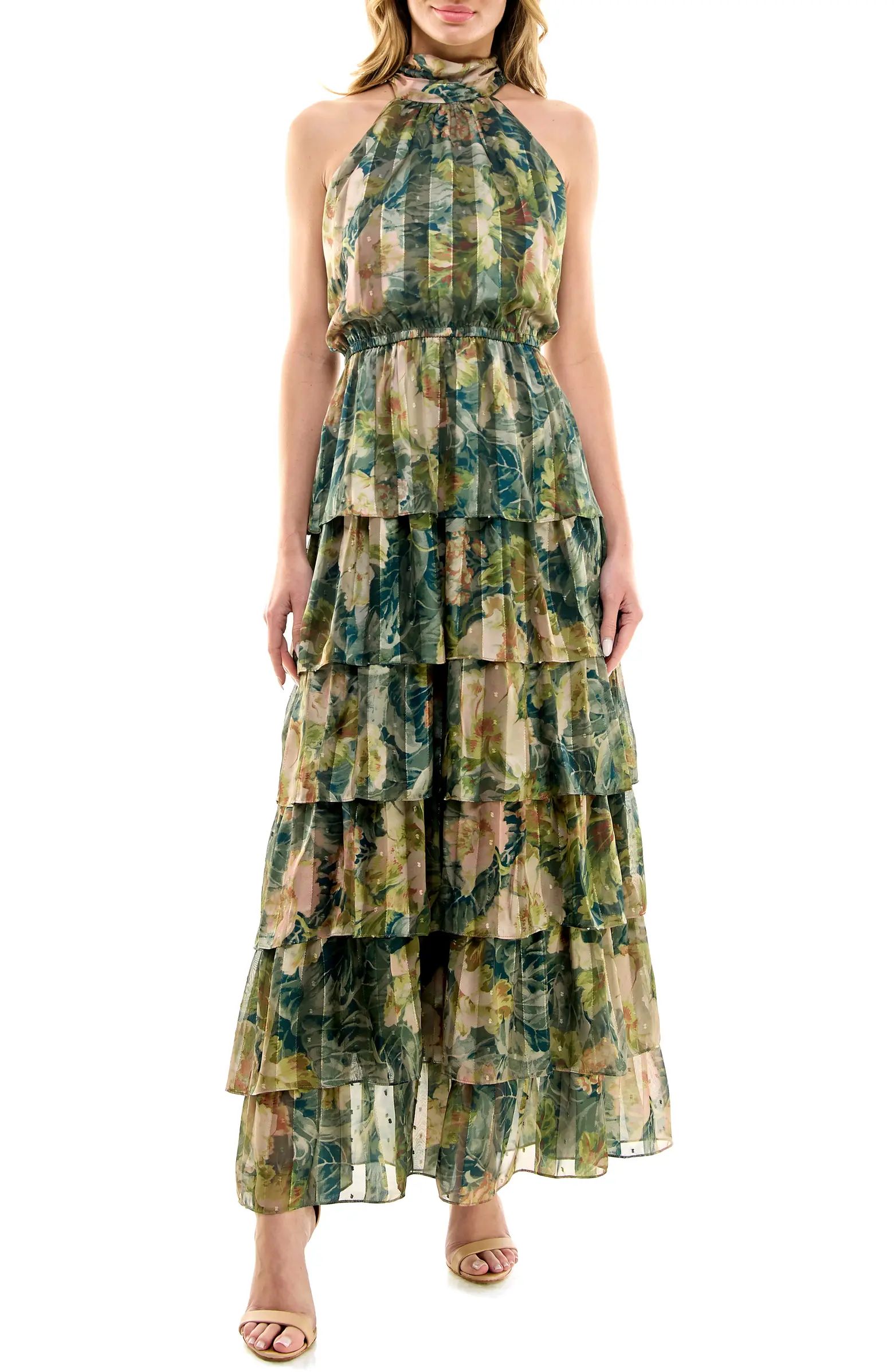 Floral Print Sleeveless Tiered Maxi Dress | Nordstrom