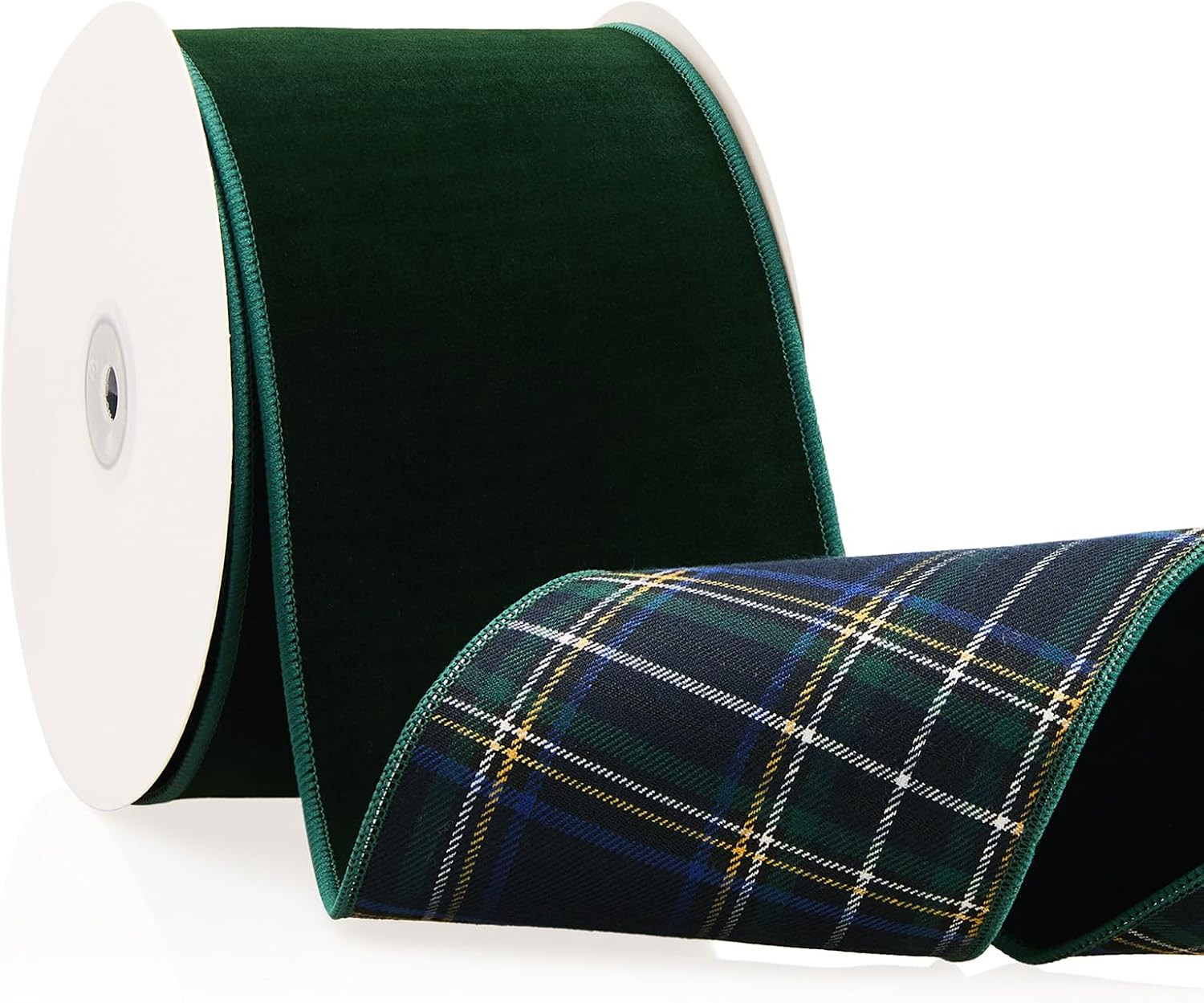 Forest Green Velvet Wired Ribbon with Plaid 4 Inch 10 Yards, Double Sided Christmas Ribbon for Gift Wrapping Christmas Tree Decoration Crafts Wreaths Supplies | Amazon (US)