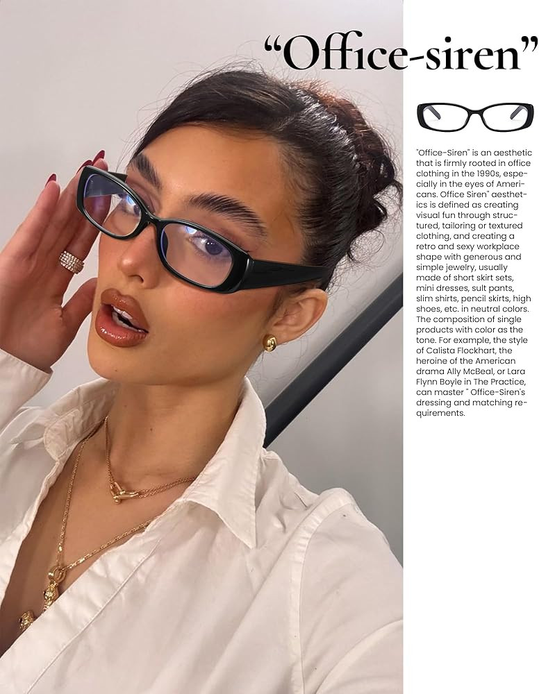 SODQW Rectangle Blue Light Glasses for Women Trendy Small Y2K Office-Siren Bayonetta Fake Glasses... | Amazon (US)