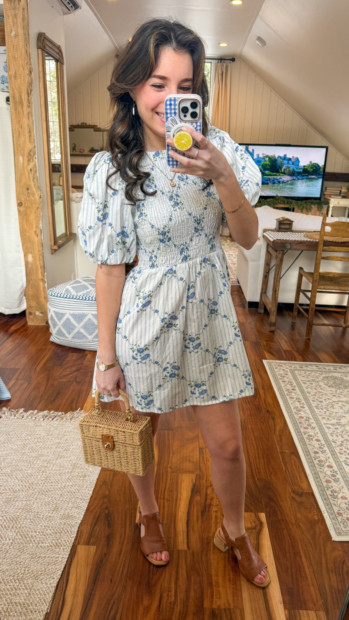 70 degrees today and this dress is only $18! 🌊🤍 I am 5 foot 3 wearing XS Petitie 🥂

Blue dress / blue mini dress / coastal granddaughter / spring dress / coastal grandmother / blue flower dress / blue flower mini dress / puff sleeve dress / casual dress / summer dress / summer bag / woven bag / spring outfit 2026 / easter dress women

#LTKgrwm #LTKPetite #LTKootd