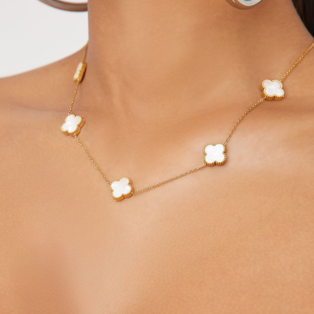 Multi Flower Detail Necklace In White And Gold | EGO (UK)