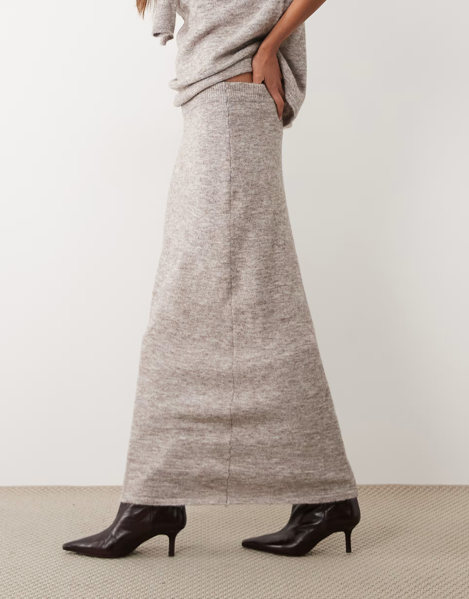 ASOS DESIGN knitted midaxi skirt with wool co-ord in mushroom | ASOS (Global)