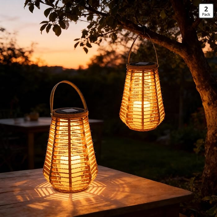 2 Pack Solar Lanterns Outdoor Waterproof, Vase-Shaped Solar Lantern with Handle, Hand-Wound Rope ... | Amazon (US)