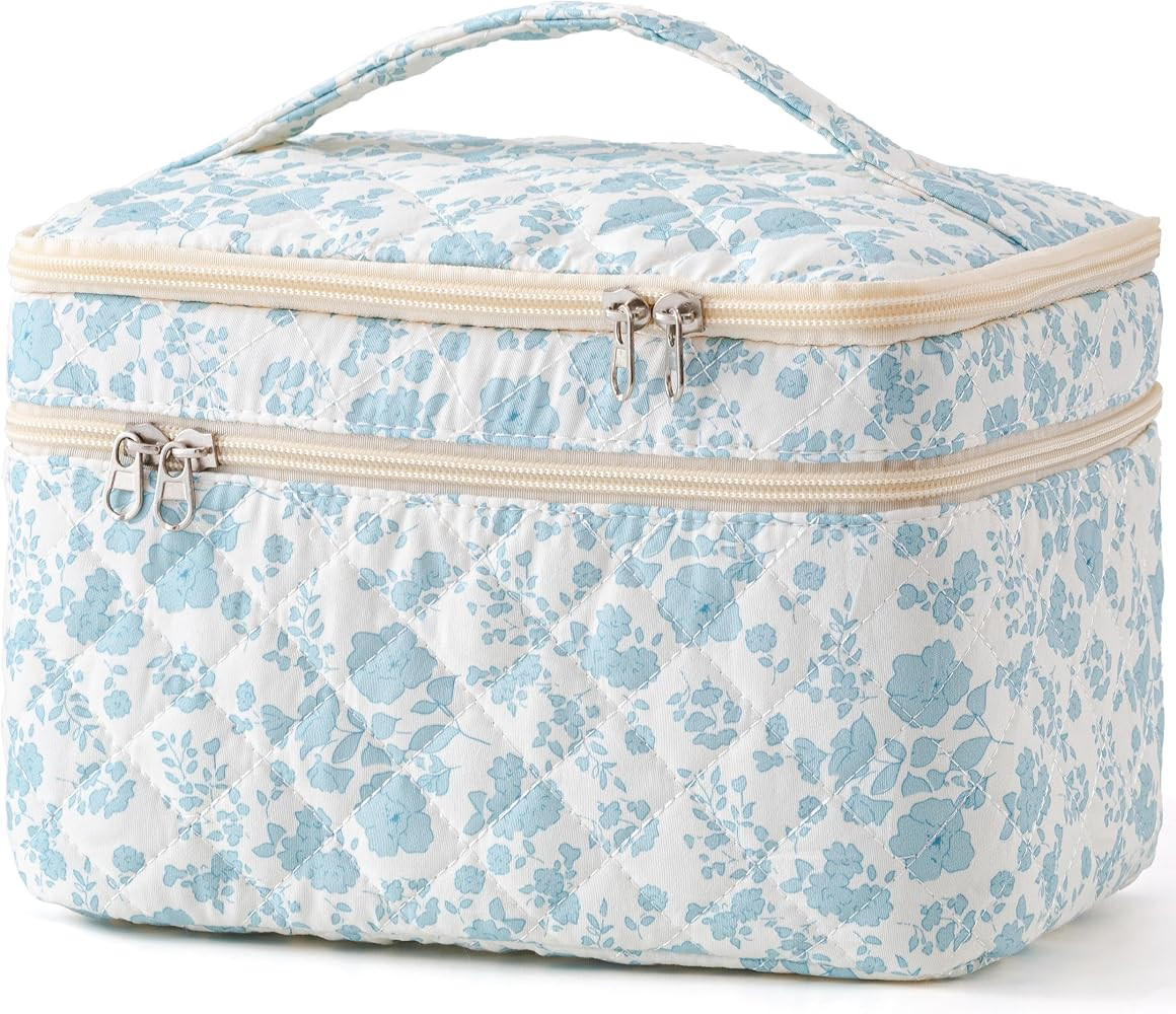 HBselect Christmas Gifts Large Quilted Makeup Bag, Cute Cotton Travel Makeup Bag with Handle, Por... | Amazon (US)