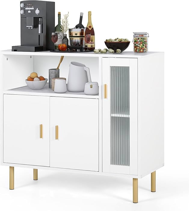 LAZZO Storage Cabinet Credenza Sideboard Buffet Cabinet with Glass Doors Free Standing Accent Ent... | Amazon (US)