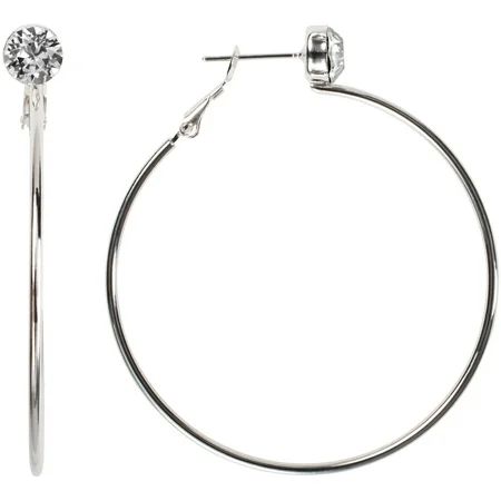 Pavilion- Large Silver Hoop Earrings with Crystal Clear Gem | Walmart (US)