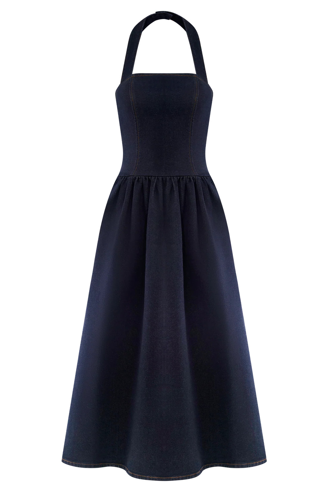 Caroline Denim Halter Midi Dress - Indigo Blue | MESHKI US