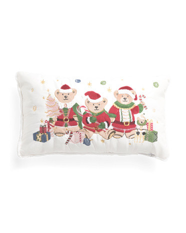 14x24 Embroidered Applique Santa Bear Pillow | TJ Maxx