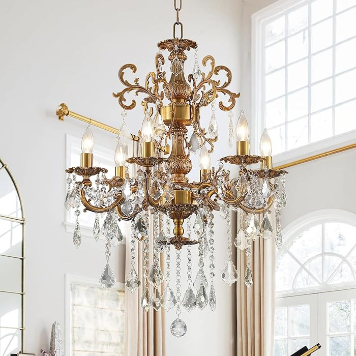 Luxury Antique Bronze Crystal Chandeliers with Candle Pendant Ceiling Light Fixture - 6 Lights Go... | Amazon (US)