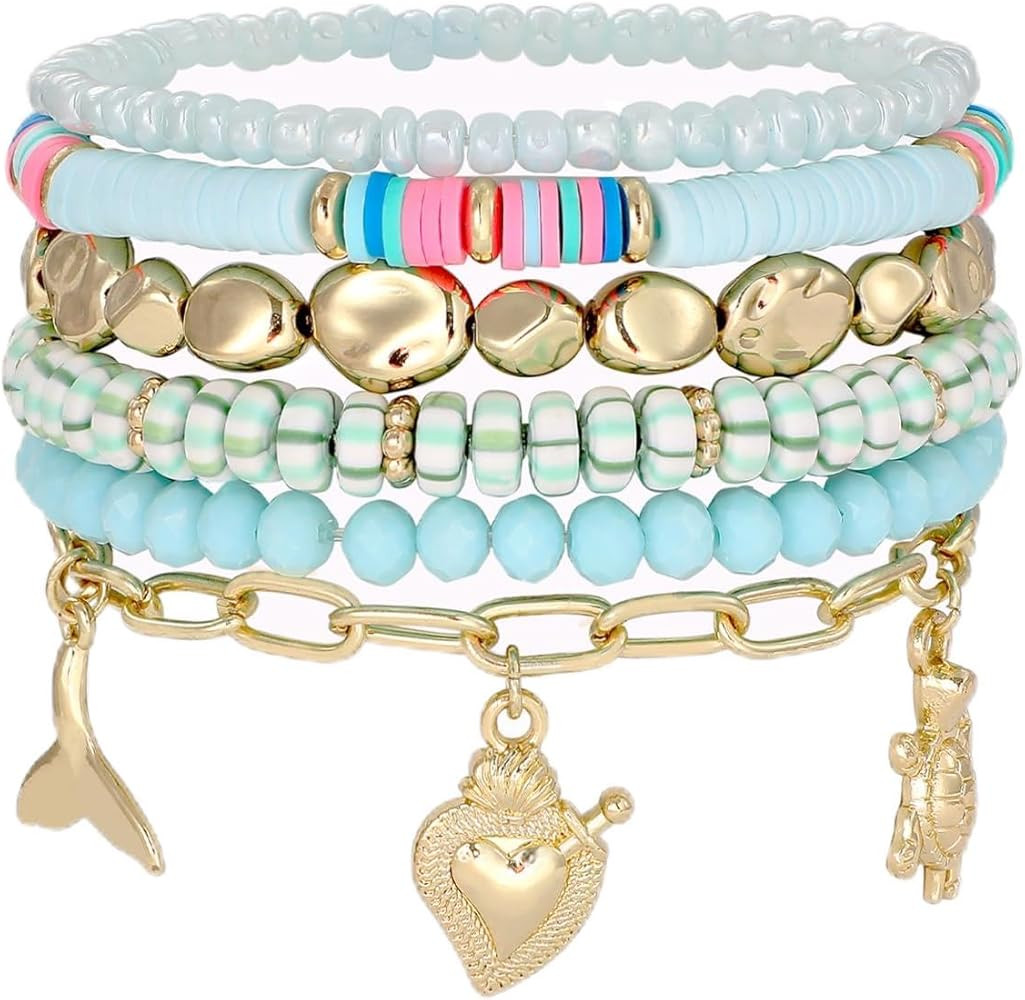 Shell Bracelet Seashell Boho Beaded Stretch Bracelets for Women Summer Beach Bracelets Starfish C... | Amazon (US)