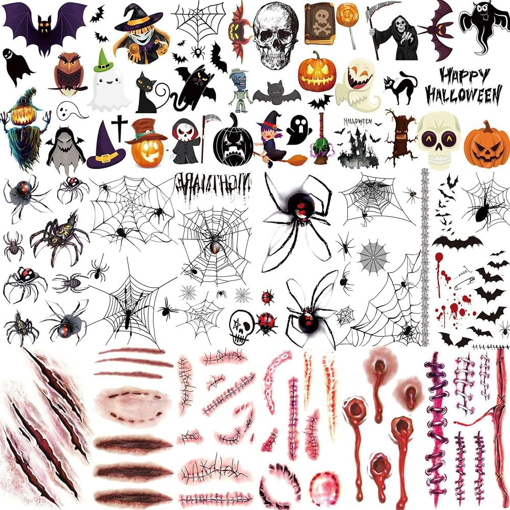 18 Sheets 3D Halloween Temporary Tattoos For Kids Women Men Adults, Realistic Spider Web Bat Witc... | Amazon (US)