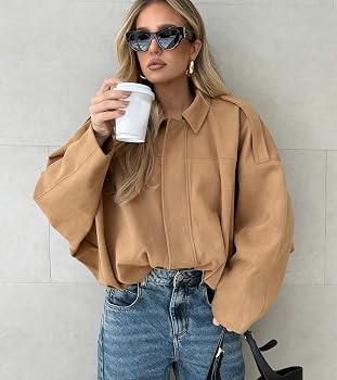 Womens Faux Suede Bomber Jacket Casual Lapel Pilot Cropped Coat Oversized Motorcycle Jackets 2025... | Amazon (US)