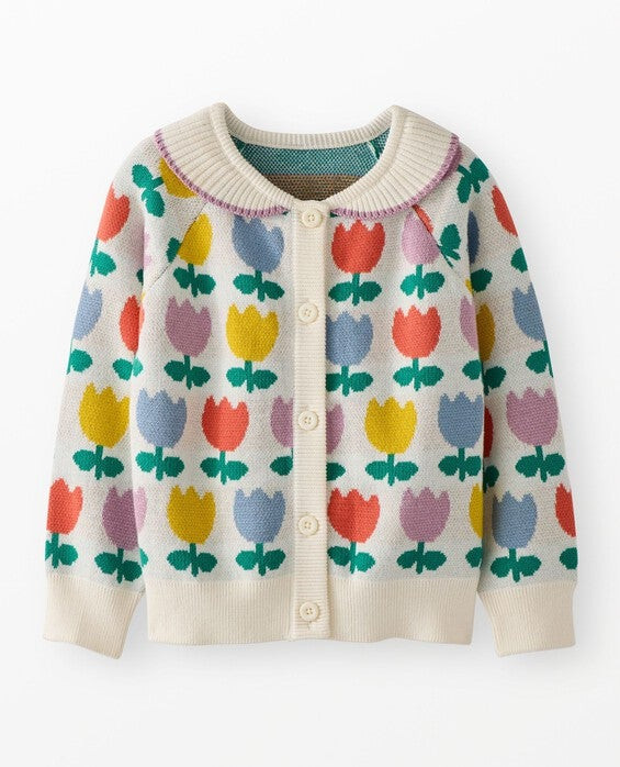 Girls' Rainbow Tulips Jacquard Cardigan Sweater in 100% Combed Cotton - Size Little Kids 5 by Hanna Andersson | Hanna Andersson
