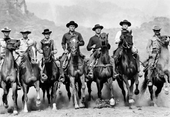 Magnificent Seven on horseback movie photo, Steve Mcqueen, Charles Bronson, Yul Brenner, retro bl... | Etsy (US)
