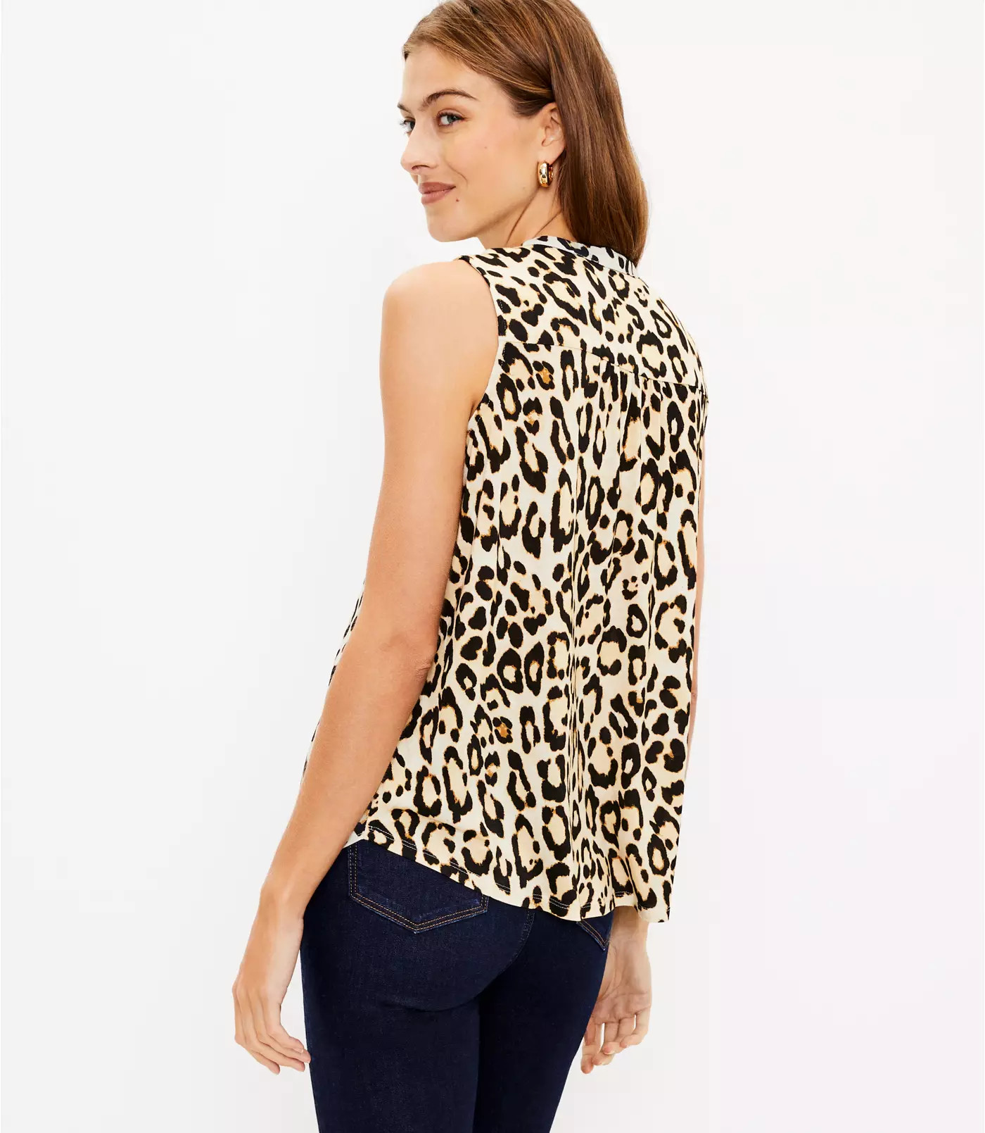 Leopard Print Ruffle Mixed Media Shell | LOFT