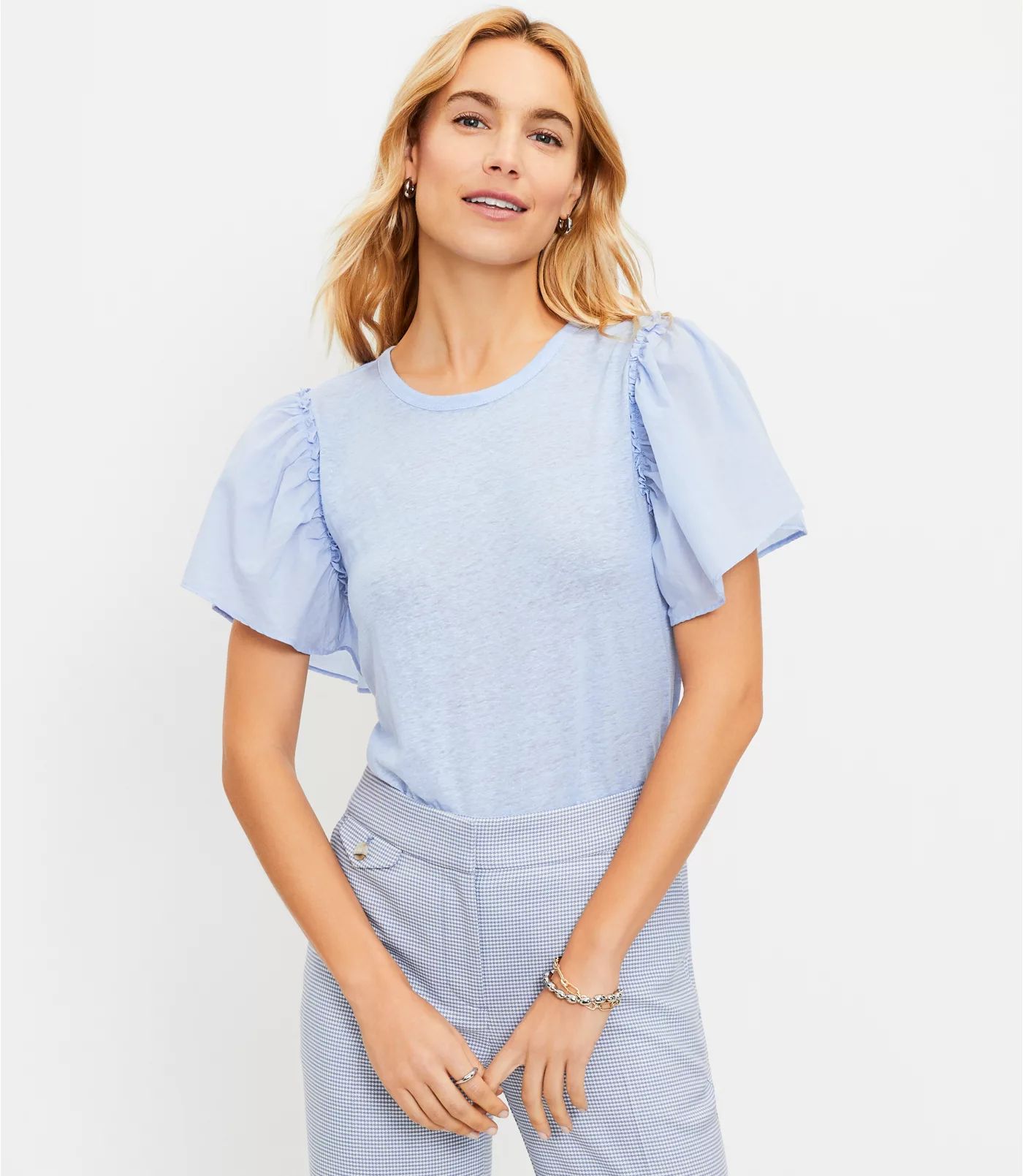 Linen Flutter Sleeve Top | LOFT | LOFT