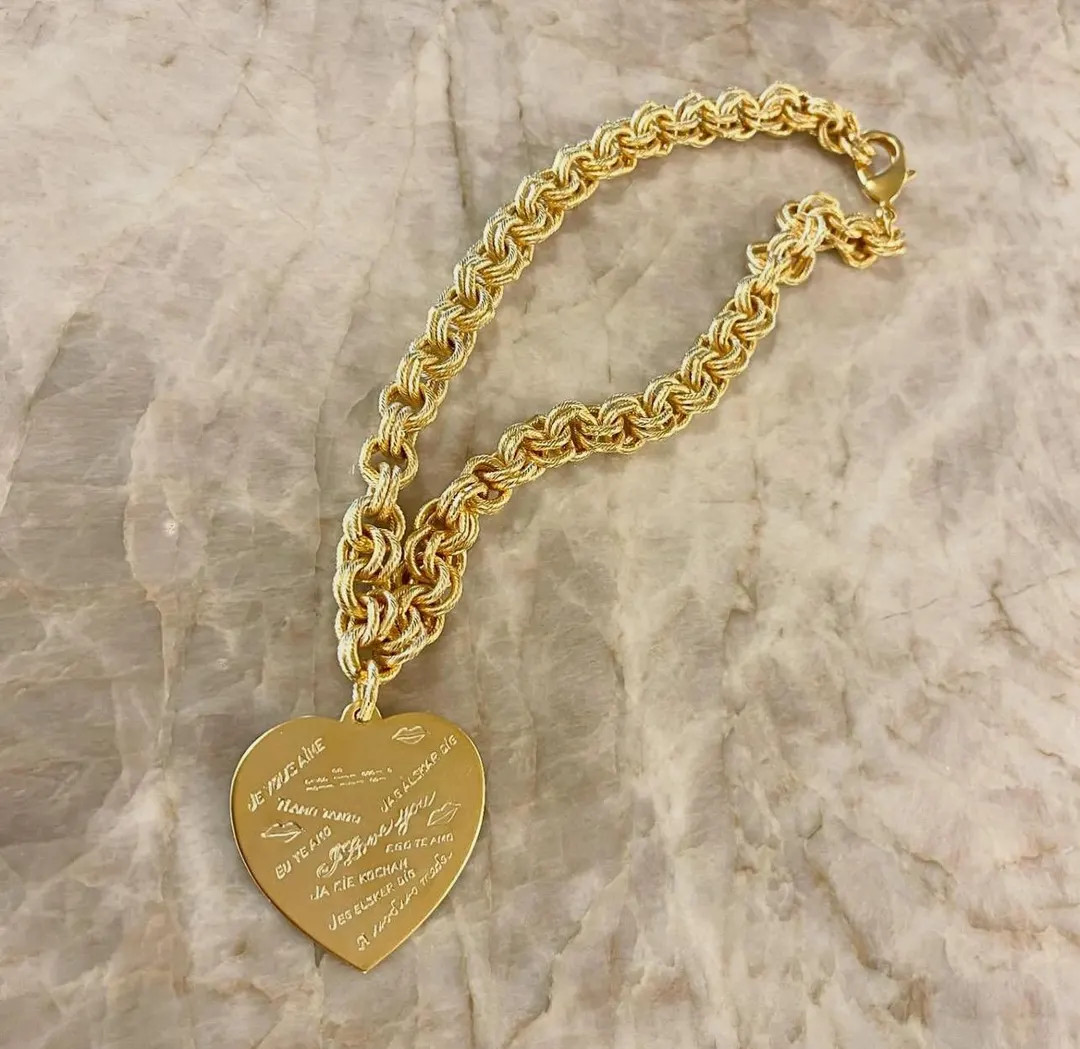 Chunky Heart Necklace - Etsy | Etsy (US)