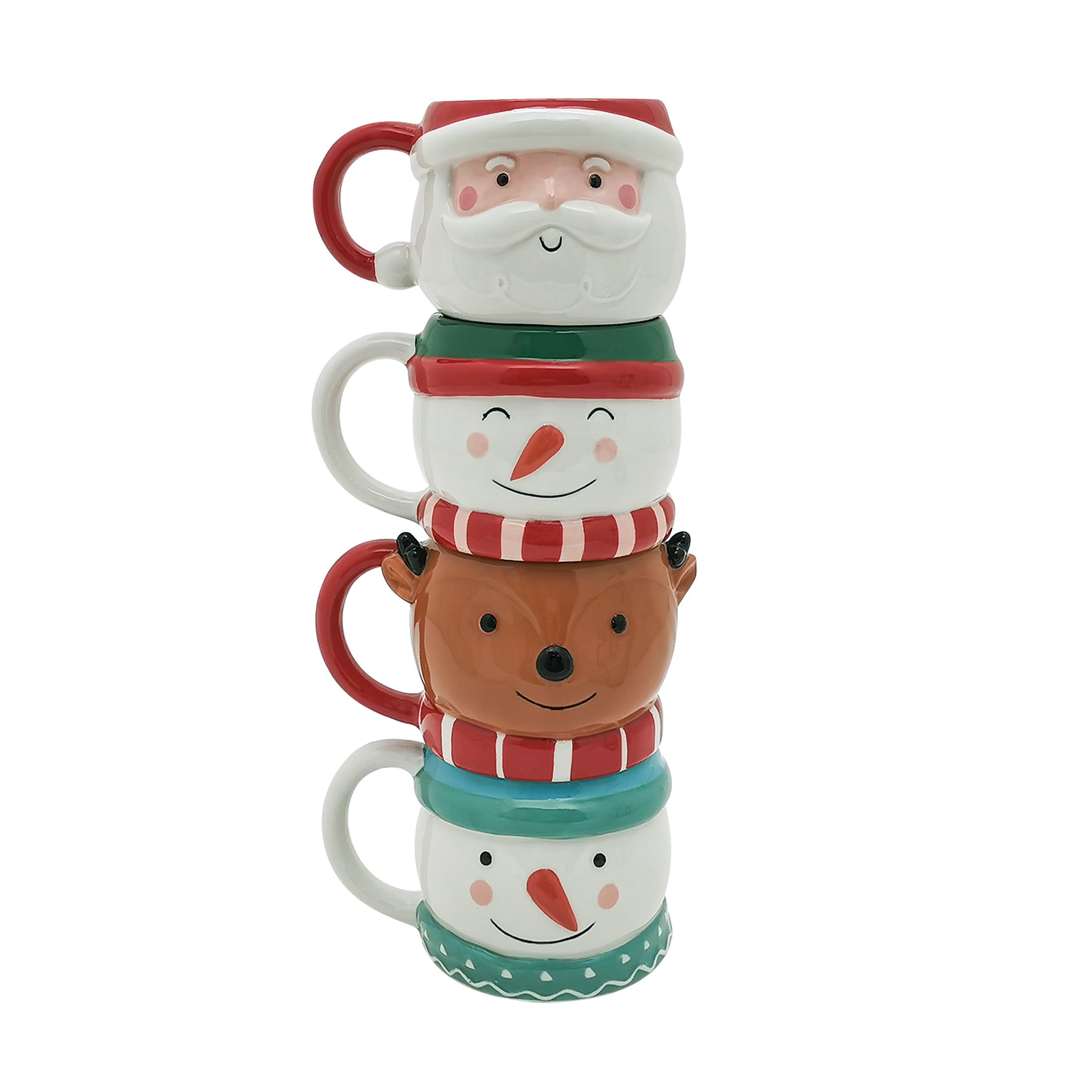 Holiday Time Santa, Snowman and  Reindeer Mix Stackable Stoneware Mug Withe Metal Rack Set - Walm... | Walmart (US)