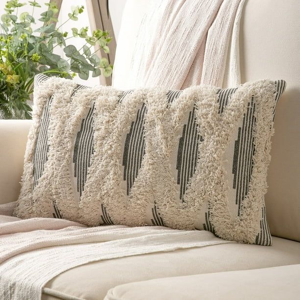 Phantoscope Boho Woven Cross Tufted Series Decorative Throw Pillow Cover, 12" x 20", Gray/Beige, ... | Walmart (US)