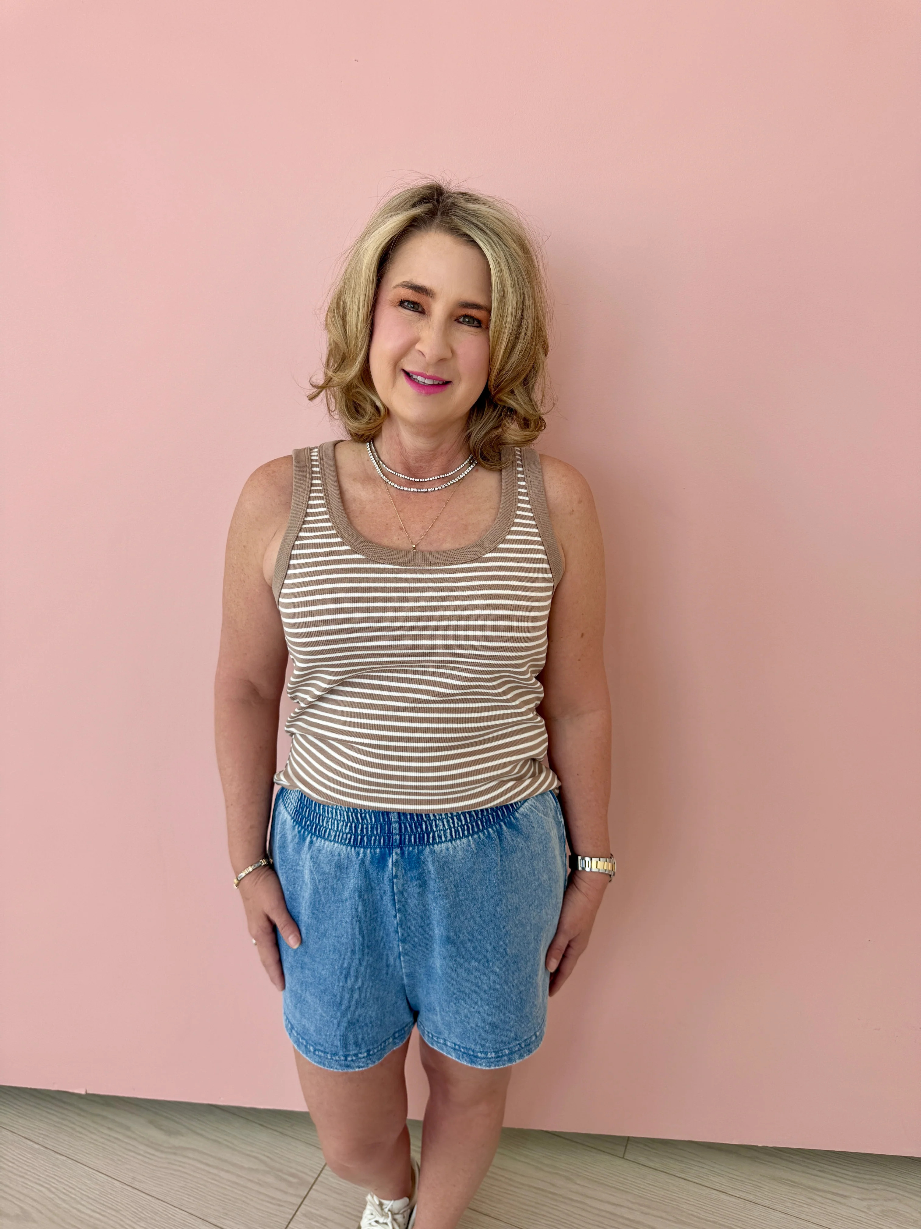 Elin Stripe Rib Tank- Light brown Small | Extremely Refined Boutique