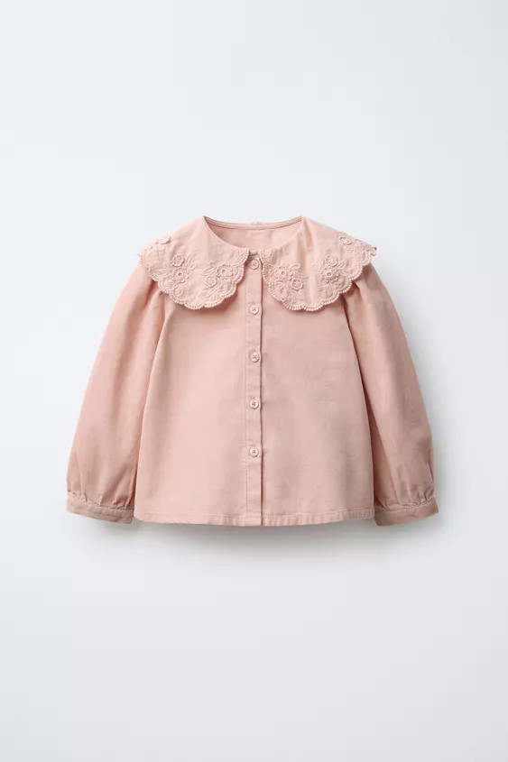 EMBROIDERED PETER PAN COLLAR CORDUROY SHIRT | Zara US