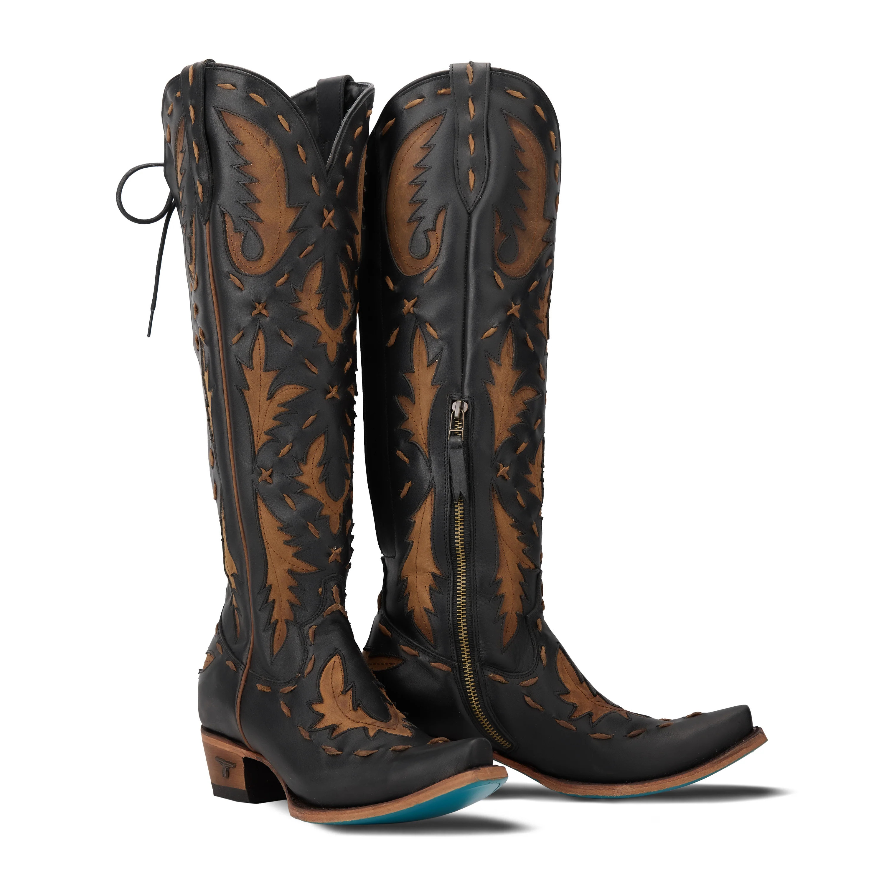 Reverie Knee High Corset - Jet Black and Burnt Caramel | Lane Boots