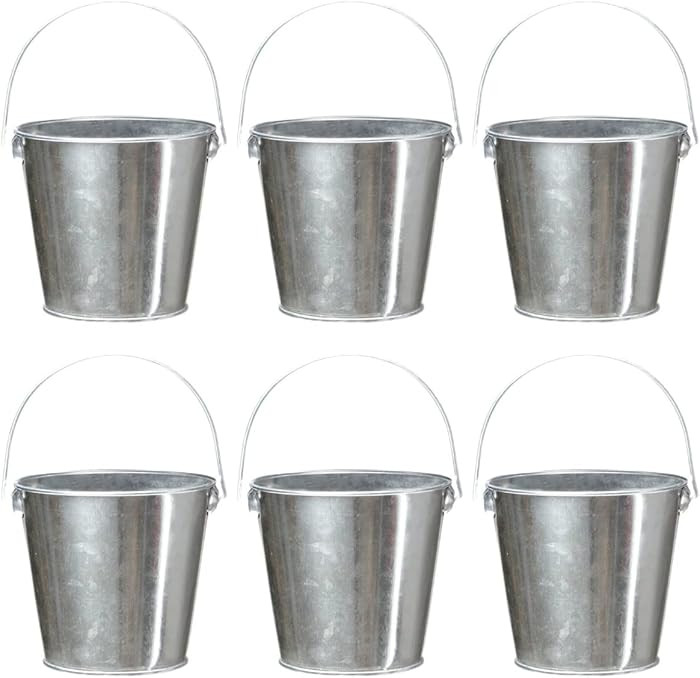 Galvanized Tin Metal Buckets with Handle, 6 Pack 5.91 Inch Iron Pail, Easter Bucket,Pencil Holder... | Amazon (US)