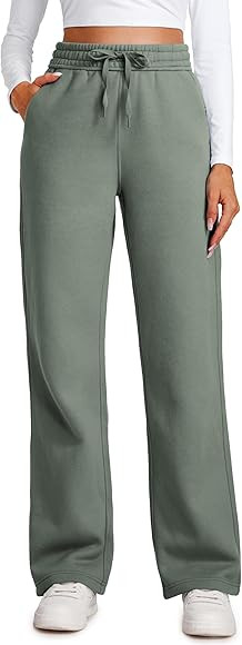 CRZ YOGA Cotton Fleece Lined Sweatpants Women Straight Leg Casual Lounge Sweat Pants for Women | Amazon (US)