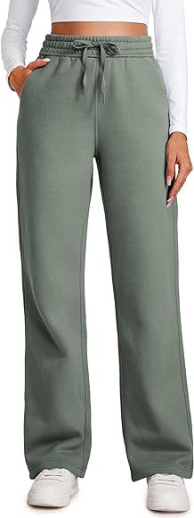 CRZ YOGA Cotton Fleece Lined Sweatpants Women Straight Leg Casual Lounge Sweat Pants for Women | Amazon (US)