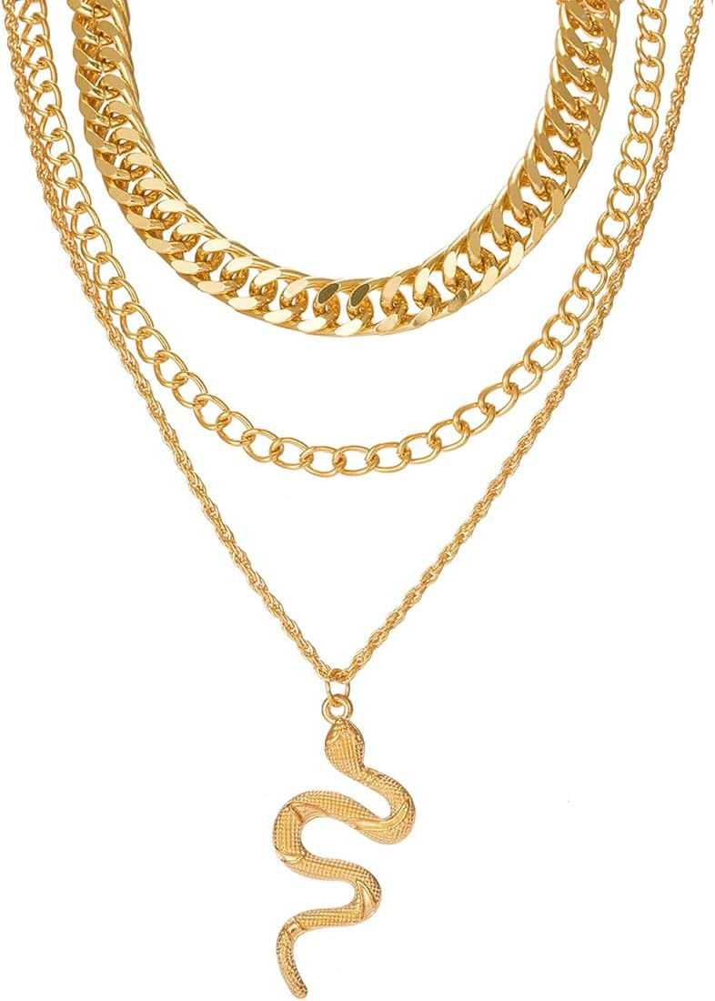 RINHOO FRIENDSHIP Layered Chunky Snake Necklace for Women Gold Snake Necklace Multilayered Punk V... | Amazon (US)