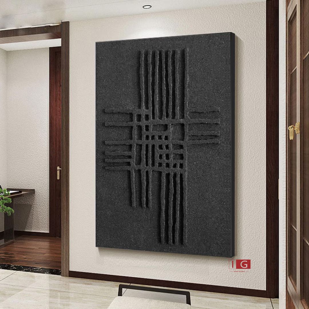 Black 3D Textured Painting Black 3D Minimalist Painting Large Black Abstract Painting Black Abstr... | Etsy (US)