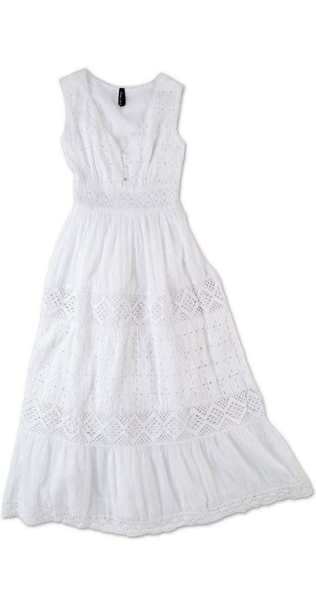Women's Sleeveless Tiered Lace Maxi Dress - White-White-2074818679510   | Burkes Outlet | bealls