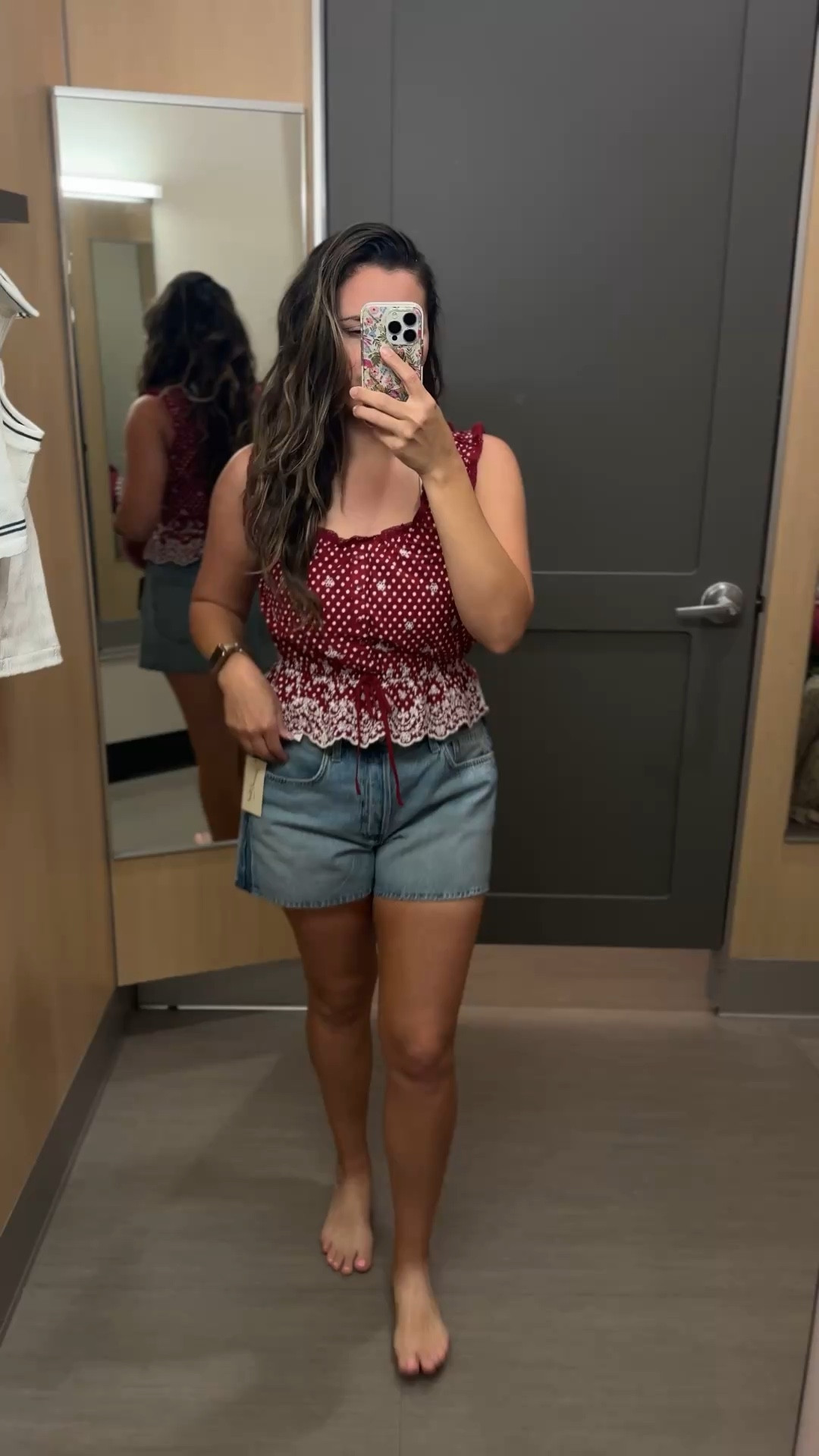 This summer top is adorable. I love the vintage red. Reminds me of a picnic table. Would be adorable with boots for a country concert 