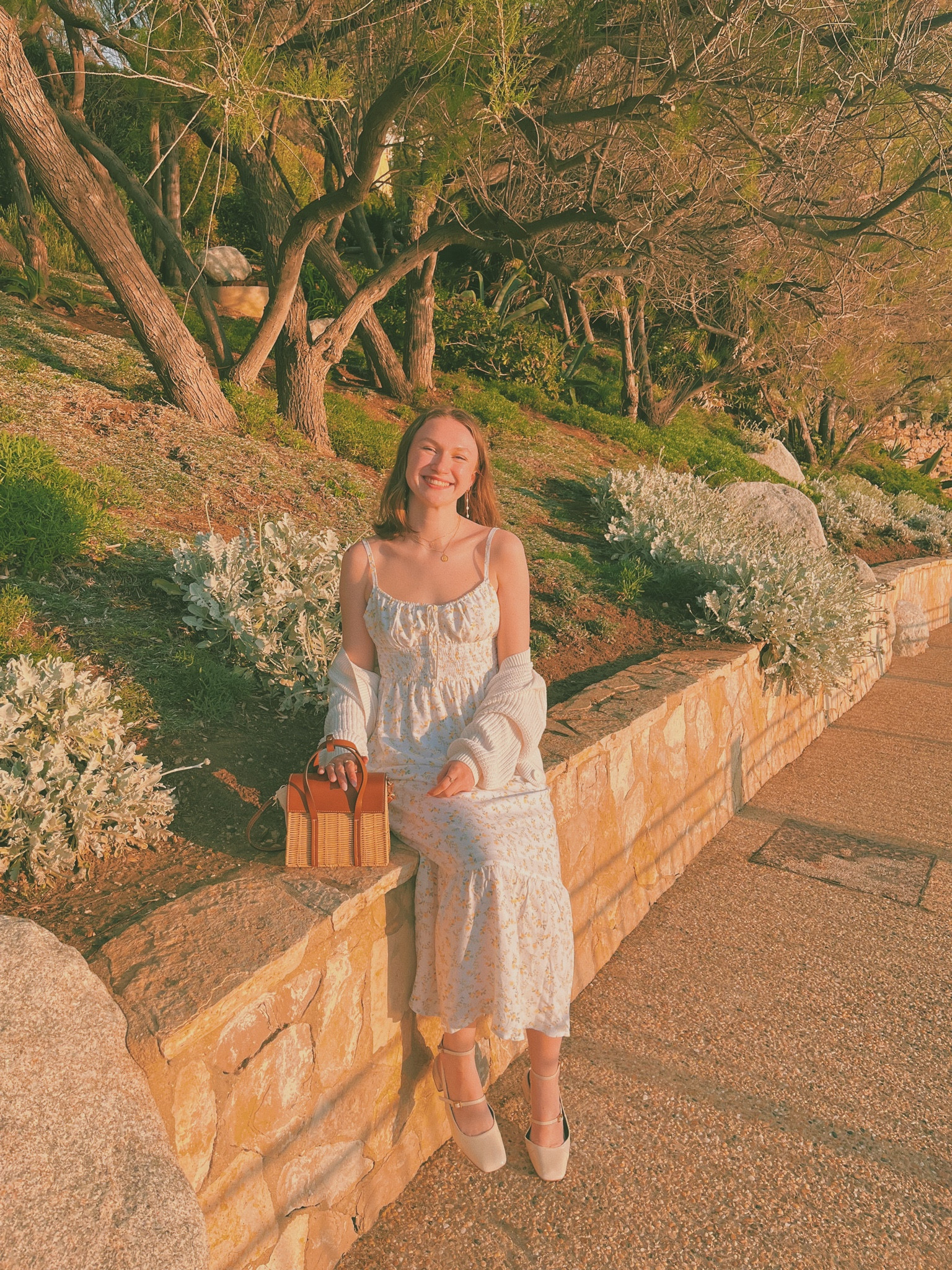 Cottagecore 
Floral white dress
Wicker handbag
White cardigan
Spring look
Spring outfit
Flat Mary jane shoes

#LTKeurope #LTKunder100 #LTKSeasonal