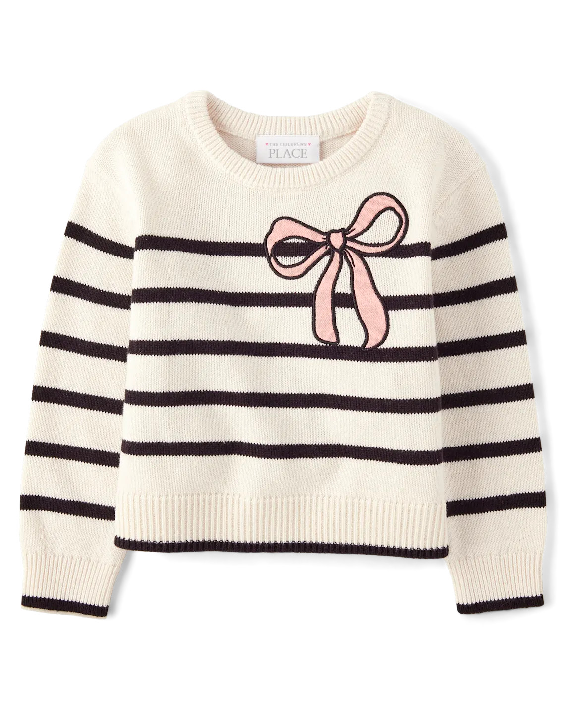 Toddler Girls Striped Bow Sweater - white | The Children's Place