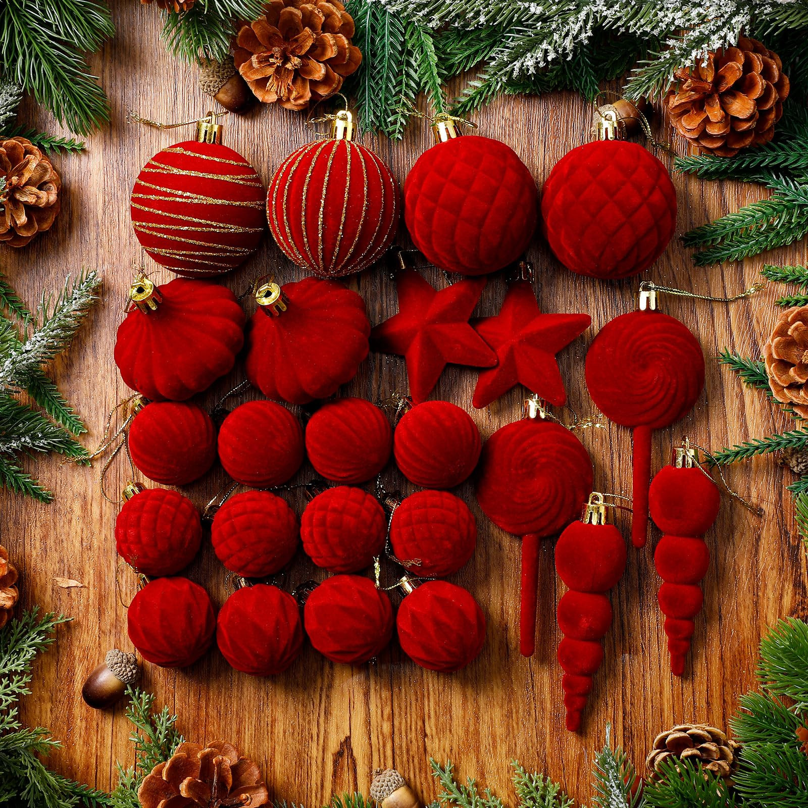 24 Pcs Velvet Christmas Ornaments Ball Set Shatterproof Christmas Tree Decorations Assorted Flock... | Amazon (US)