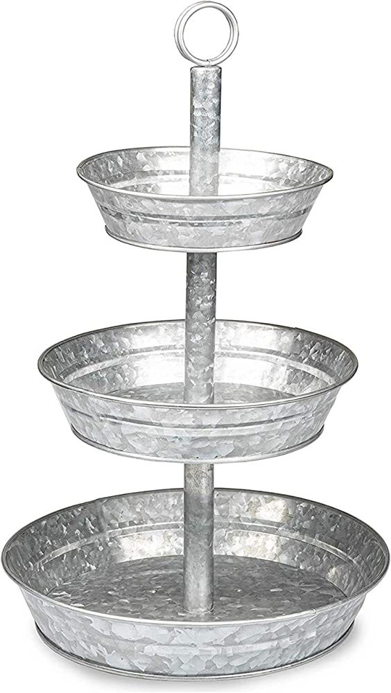 Ilyapa Galvanized Three Tiered Serving Stand - 3 Tier Metal Tray Platter for Cake, Dessert, Appet... | Amazon (US)