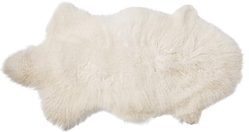 Bloomingville Mongolian Lamb Fur Rug Throw, Natural White | Amazon (US)