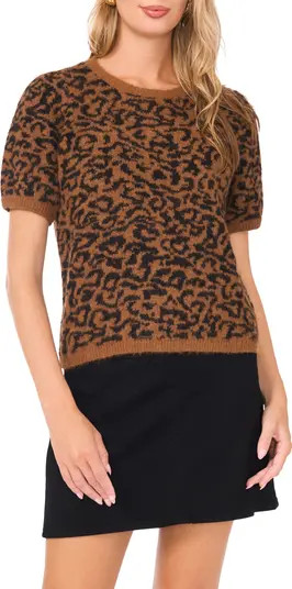 Vince Camuto Leopard Short Sleeve Jacquard Sweater | Nordstromrack | Nordstrom Rack