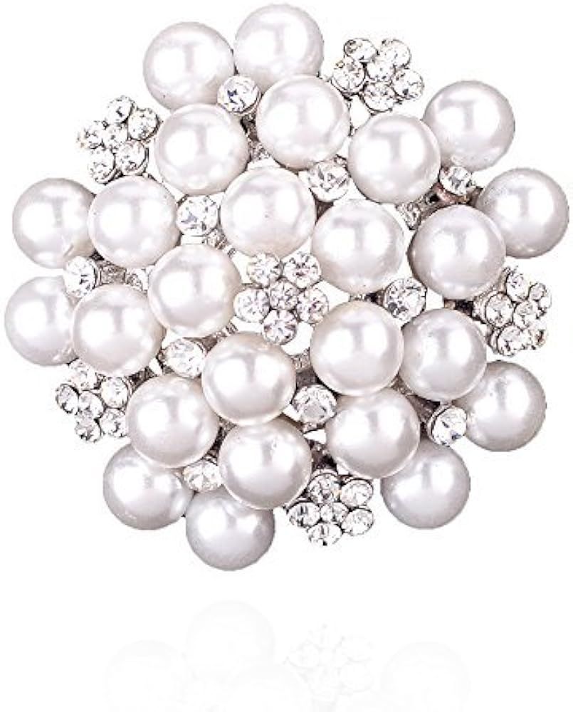 Elegant Pearl Floral Crystal Brooch Pin Set for Wedding Bridal | Amazon (US)