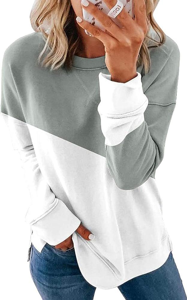 URMOSS Womens Crewneck T Shirt Color Block Long Sleeve Tunic Tops | Amazon (US)
