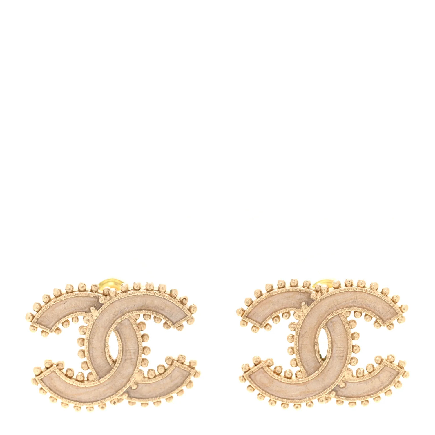 Metal Enamel CC Earrings Beige Gold | FASHIONPHILE (US)