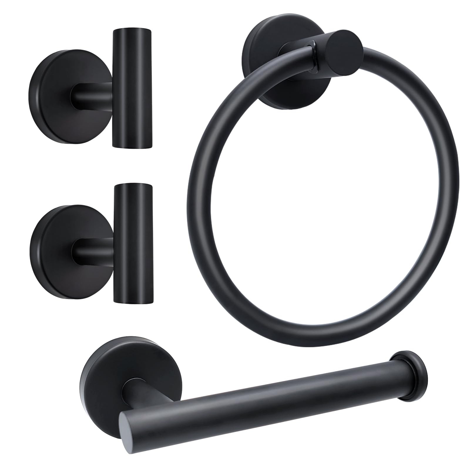 Matte Black Bathroom Hardware Set - Stainless Steel Wall-Mounted Toilet Paper Holder, Towel Ring ... | Amazon (US)