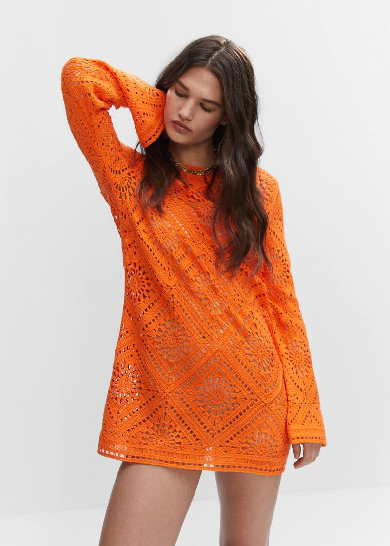 Flared sleeve openwork dress -  Women | Mango USA | MANGO (US)
