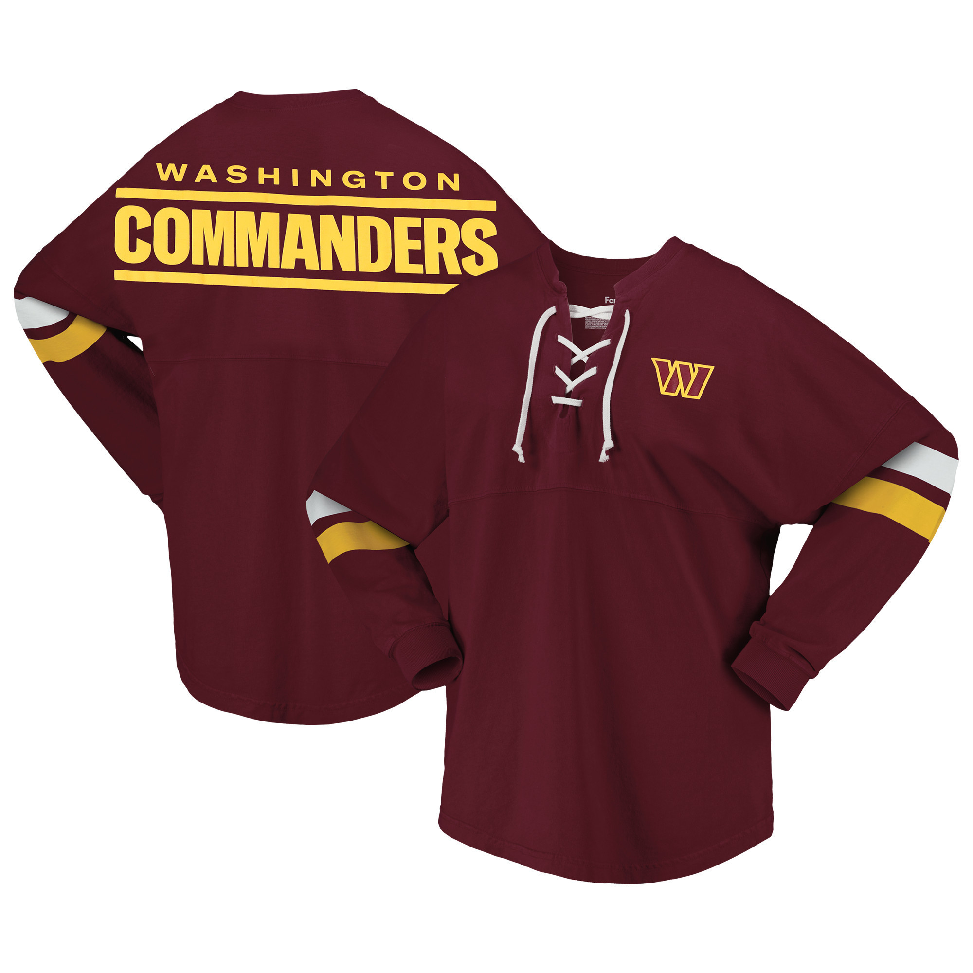 Women's Fanatics Burgundy Washington Commanders Spirit Jersey Lace-Up V-Neck Long Sleeve T-Shirt | Fanatics