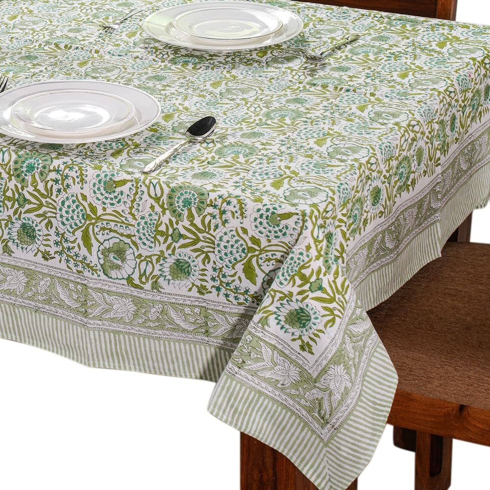 Cotton Print Club Block Print Indian Tablecloth, 100% Cotton Tablecover for Rectangle Tables, Lin... | Amazon (US)